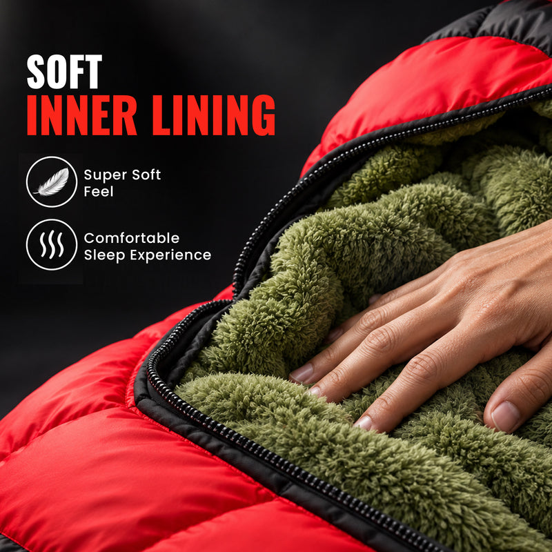Sleeping Bag 7ft & (-10C) Red & Black - Polyester - Camping & Outdoor