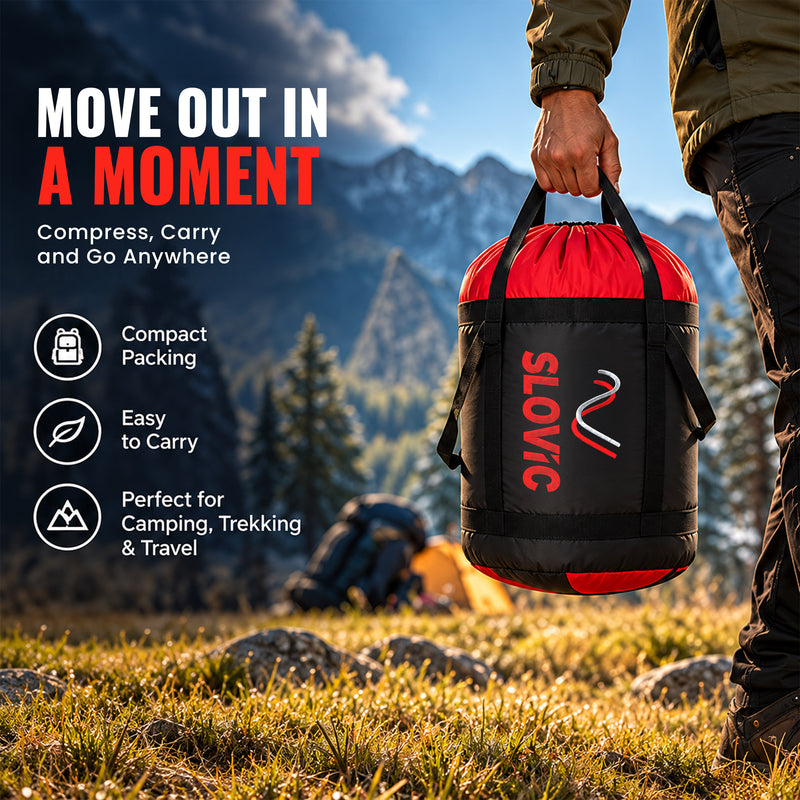 Sleeping Bag 7ft & (-10C) Red & Black - Polyester - Camping & Outdoor