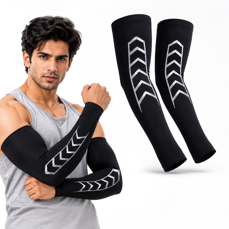 Arm Sleeves - Stretchable & Lightweight Sports Sleeves with Radium Design - Gym, Running & Cycling
