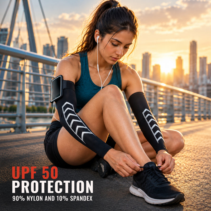 Arm Sleeves - Stretchable & Lightweight Sports Sleeves with Radium Design - Gym, Running & Cycling