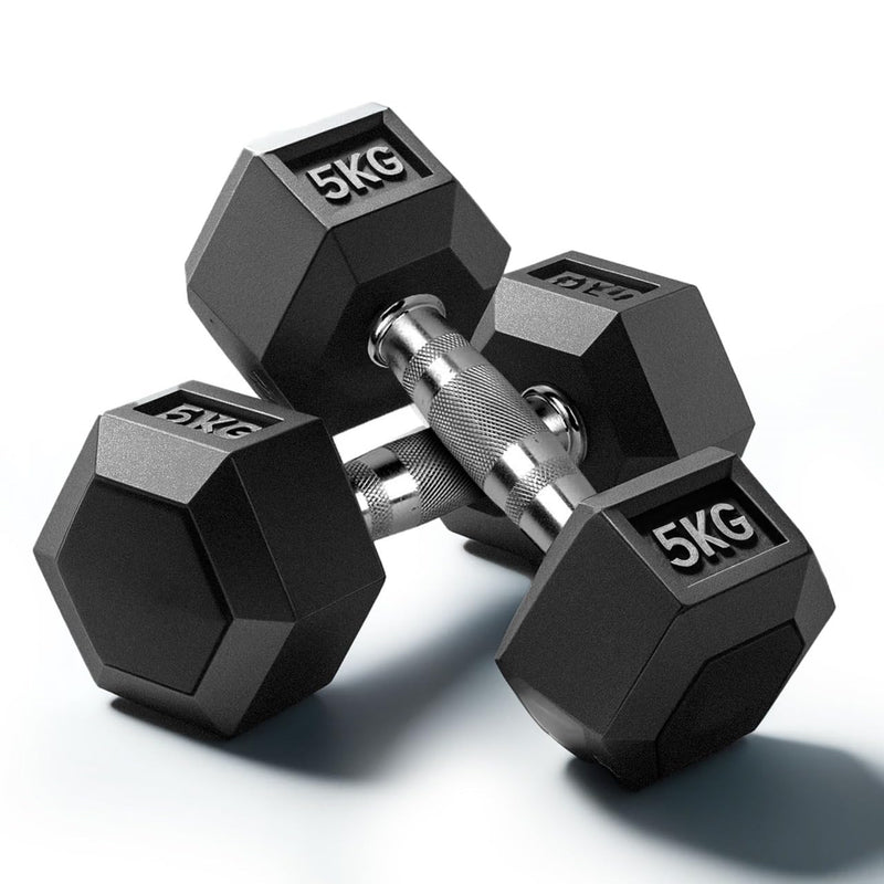 Pair of Slovic black dumbbells labelled '5KG' on a white background