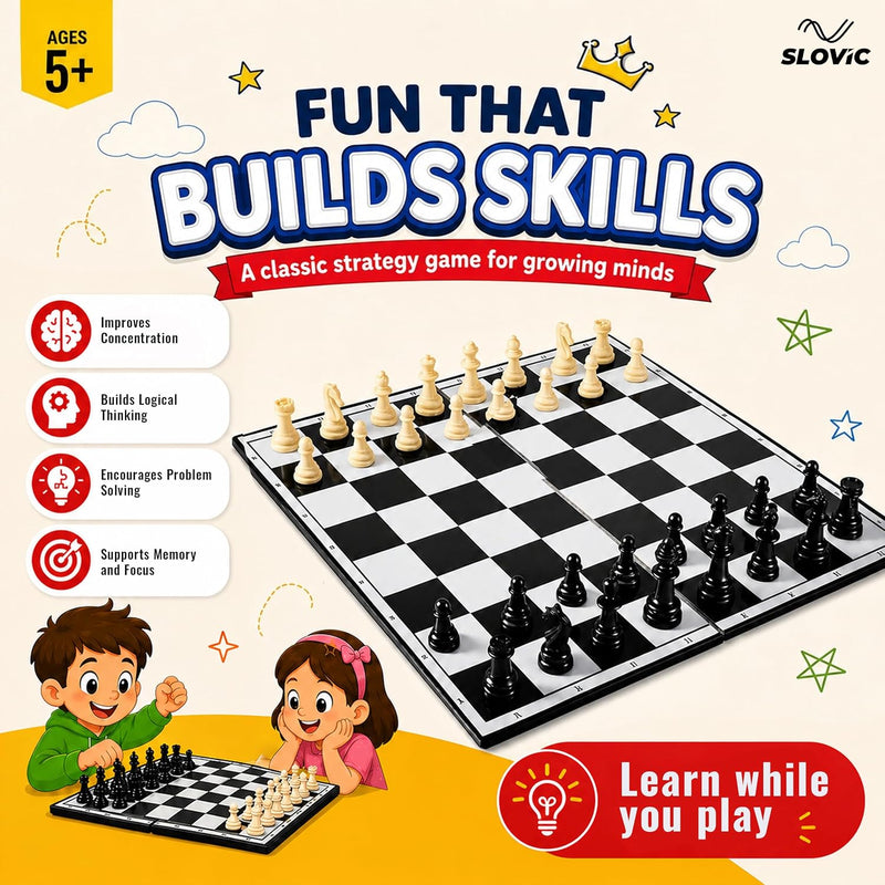 14 Inch Foldable Chess Board Set - Portable Chess Game for Kids & Adults - Family Board Game