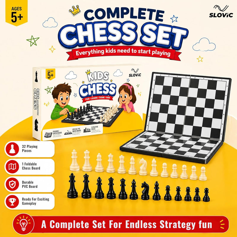 14 Inch Foldable Chess Board Set - Portable Chess Game for Kids & Adults - Family Board Game