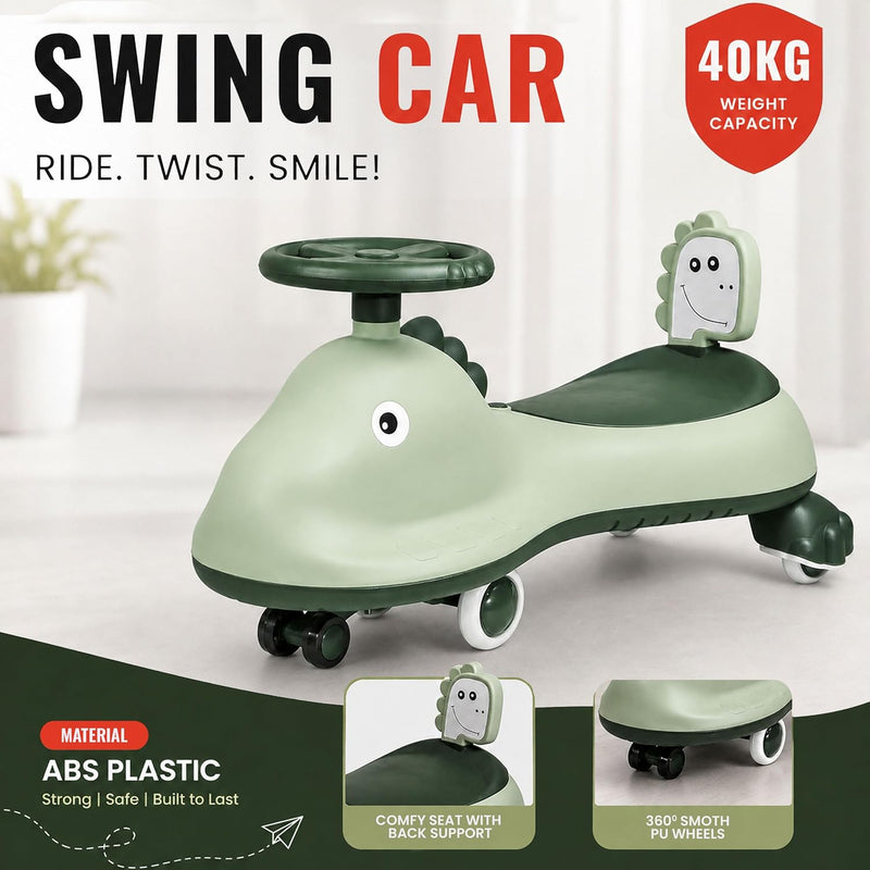 Kid Cruise Swing Car - Green - Ride-On Wiggle Car for Kids - Indoor & Outdoor Toy