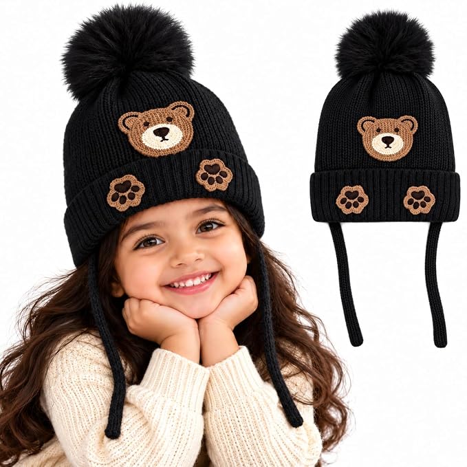 TeddyWarm Kids Winter Cap – Black