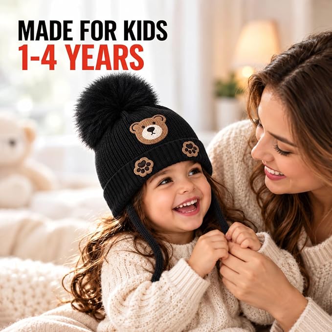 TeddyWarm Kids Winter Cap – Black