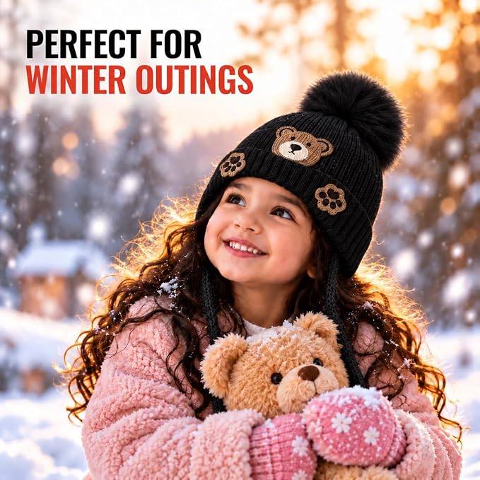 TeddyWarm Kids Winter Cap – Black