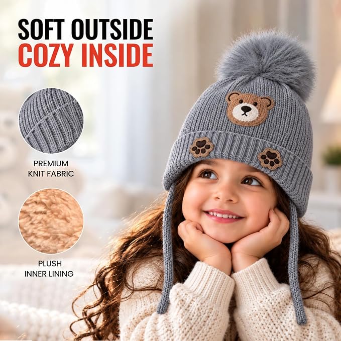 TeddyWarm Kids Winter Cap – Grey