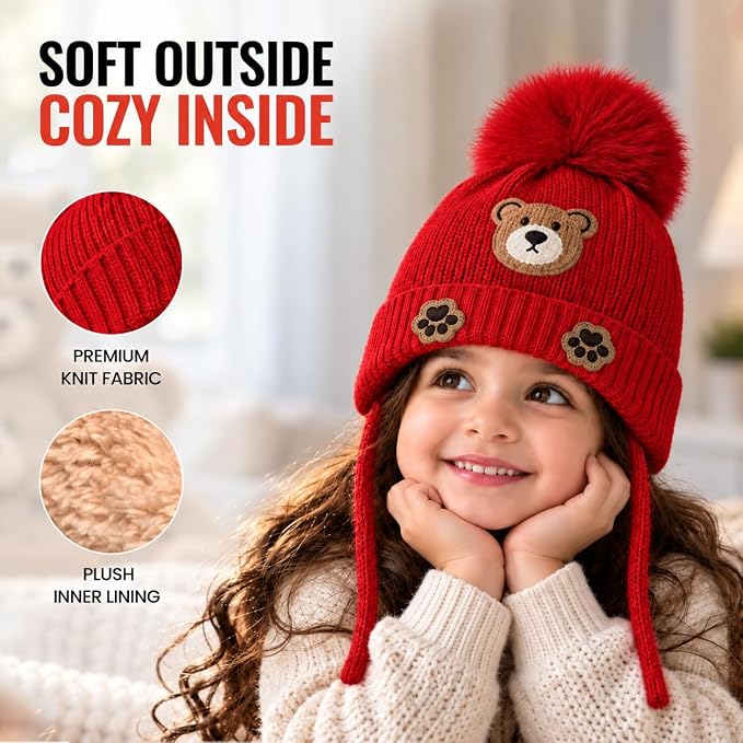 TeddyWarm Kids Winter Cap – Red