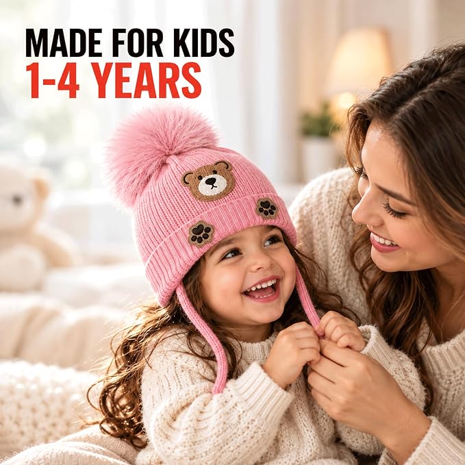 TeddyWarm Pink Winter Cap for Kids