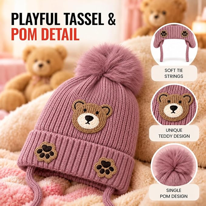 TeddyWarm Rose Winter Cap for Kids