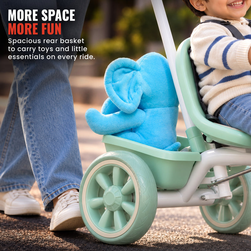 Joy Wheels Tricycle with Parental Handle - Green & Ivory