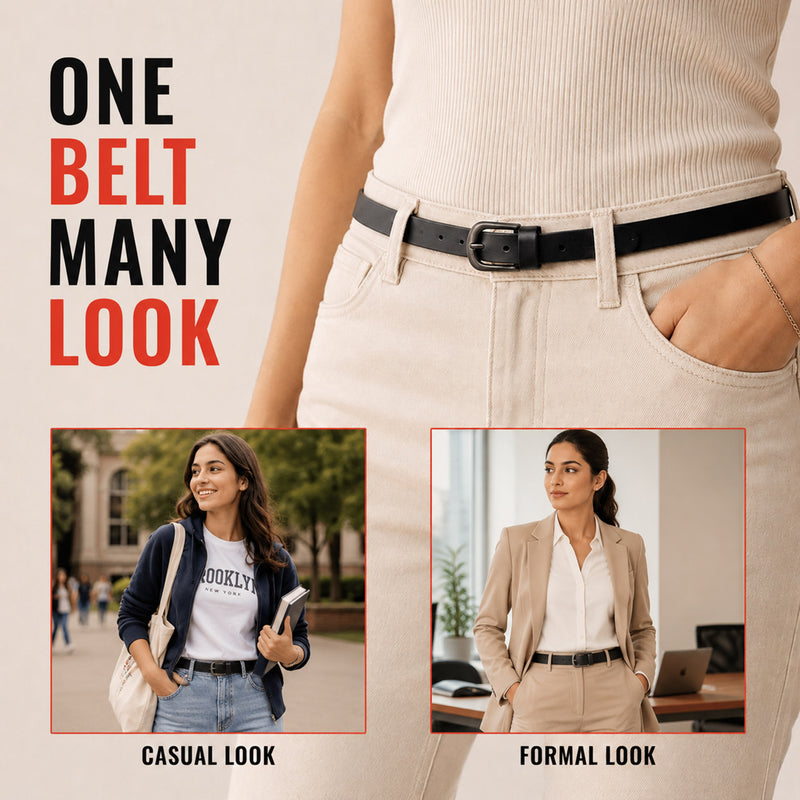 Women’s Black Pin Buckle Belt - Stylish Adjustable Waist Belt for Casual & Formal Wear