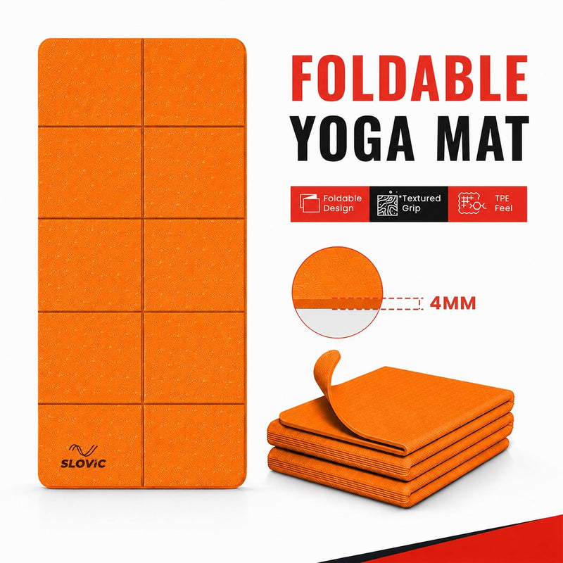 4 MM-TPE Foldable Yoga Mat for Men & Women - Orange