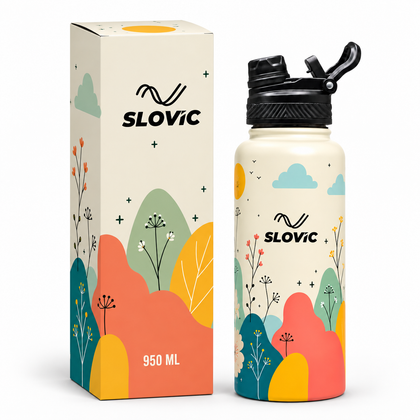 Insulated Water Bottle - 1 Litre - Up to 24 Hrs Hot & 12 Hrs Cold - Meadow Design