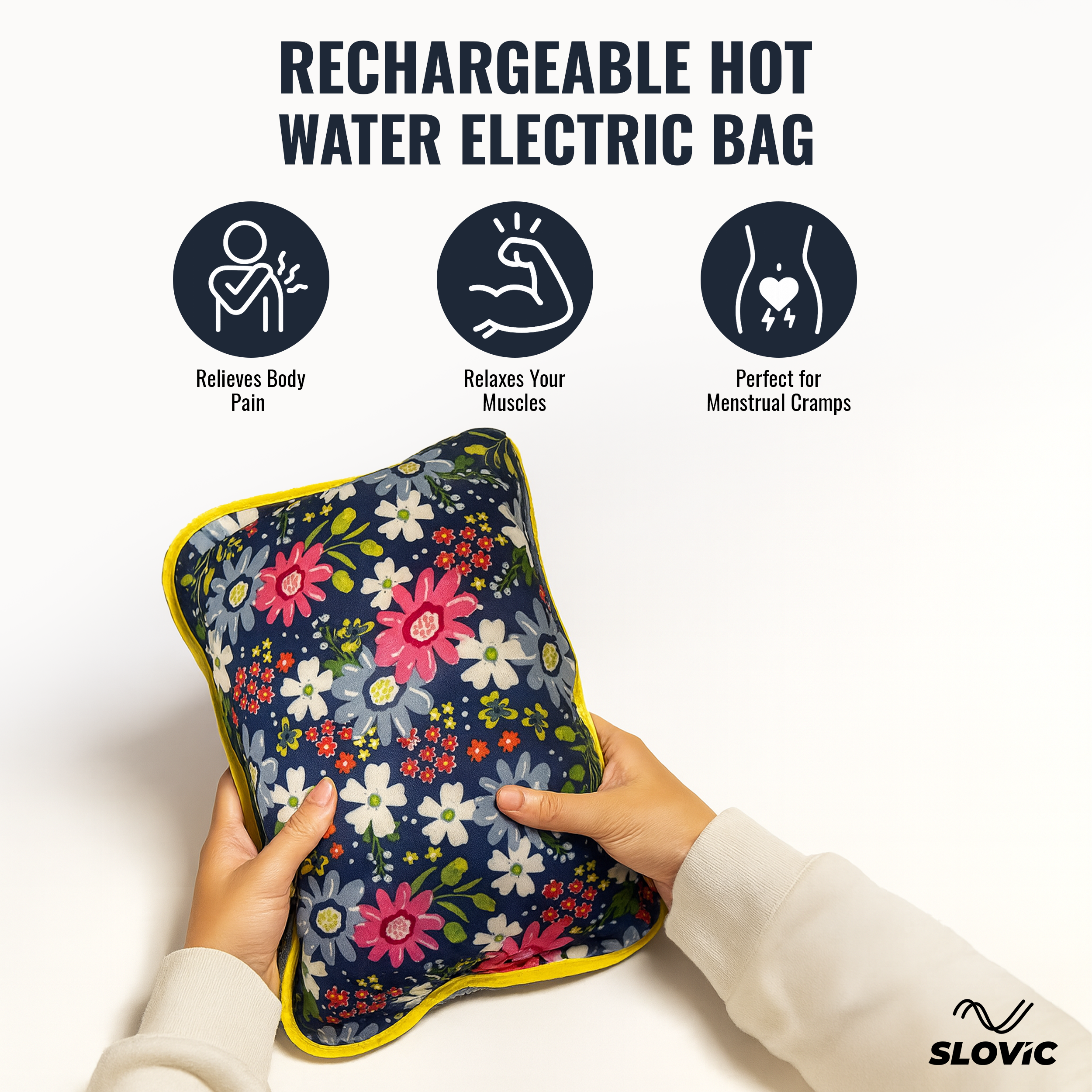 Rechargeable Electric Hot Water Bag for Pain Relief– Blue Flowers