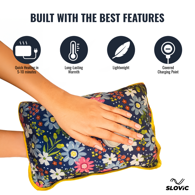 Rechargeable Electric Hot Water Bag for Pain Relief– Blue Flowers