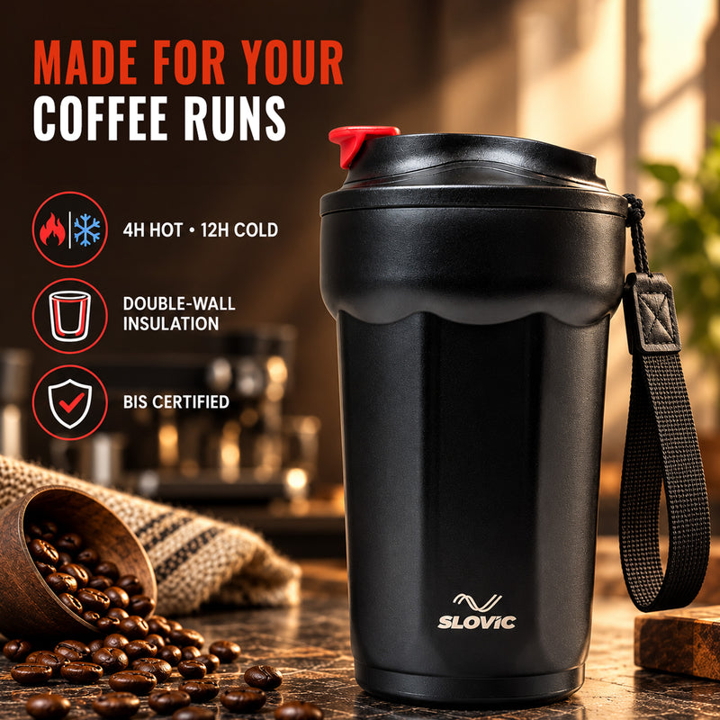 Heat Lock Coffee Tumbler 400ml - Black - Travel Mug