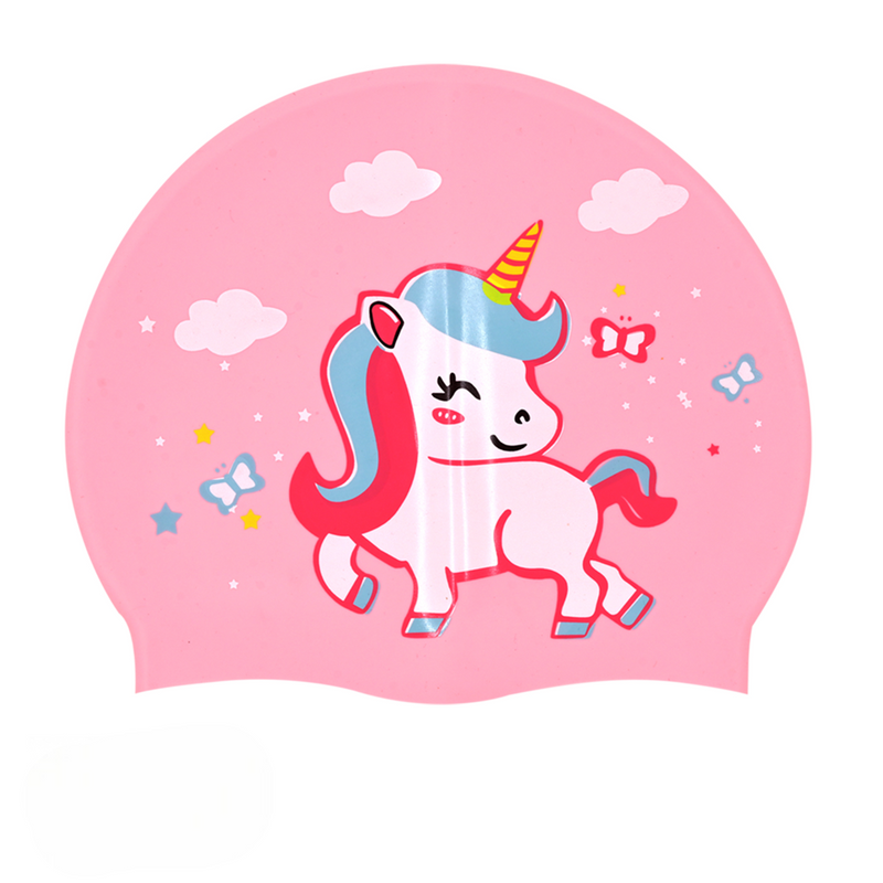 Unicorn Print Swim Cap for Girls (Pink) – 100% Silicone - Anti-Chlorine, Tear-Resist