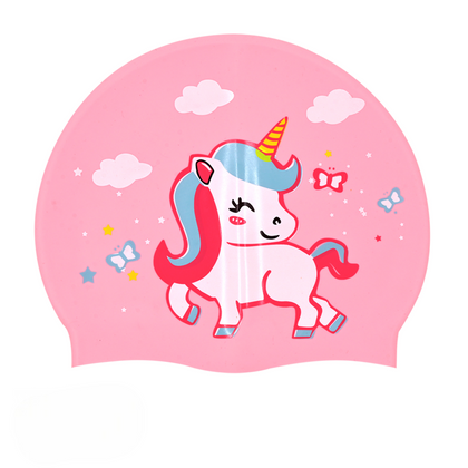 Unicorn Print Swim Cap for Girls (Pink) – 100% Silicone | Anti-Chlorine, Tear-Resist