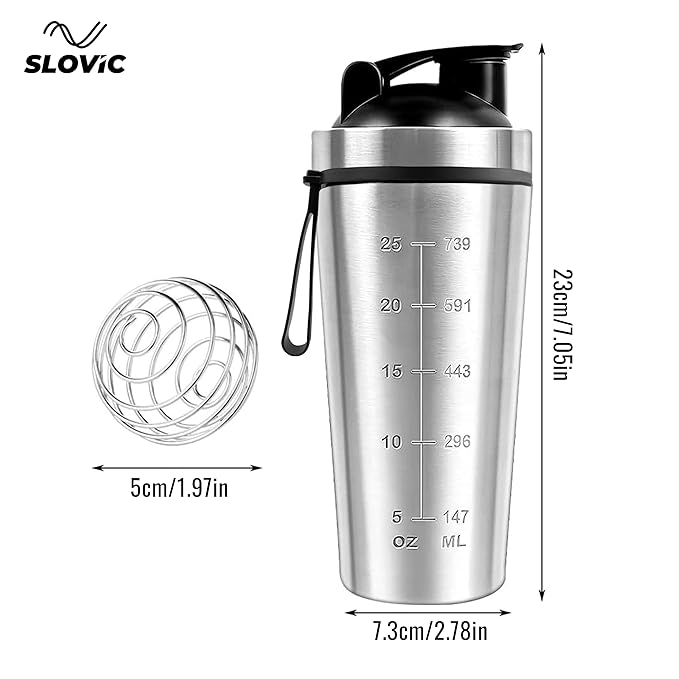 Stainless Steel Protein Shaker Bottle | Silver | 750 ML