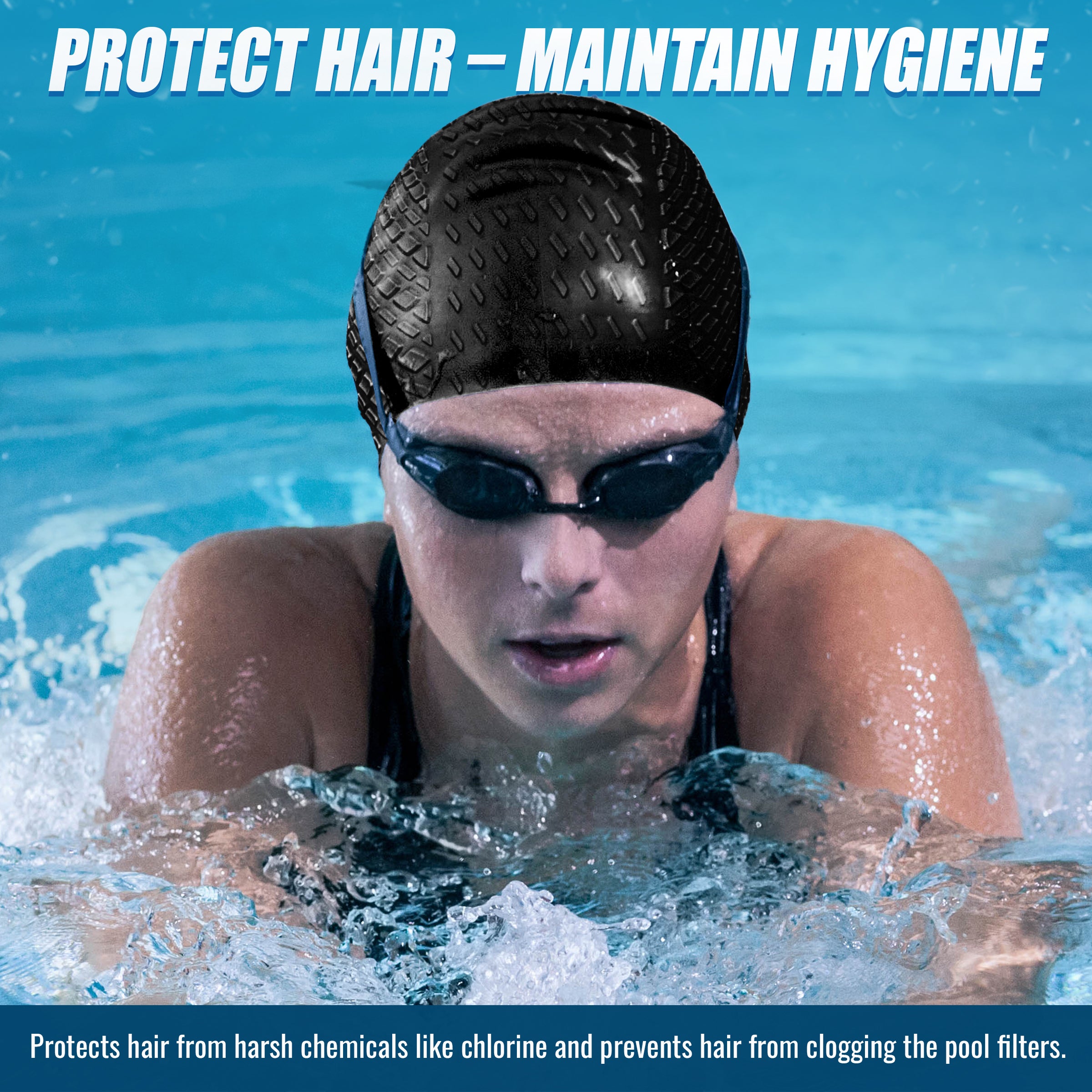 Slovic Silicone Swimming Cap for Men & Women (Black)