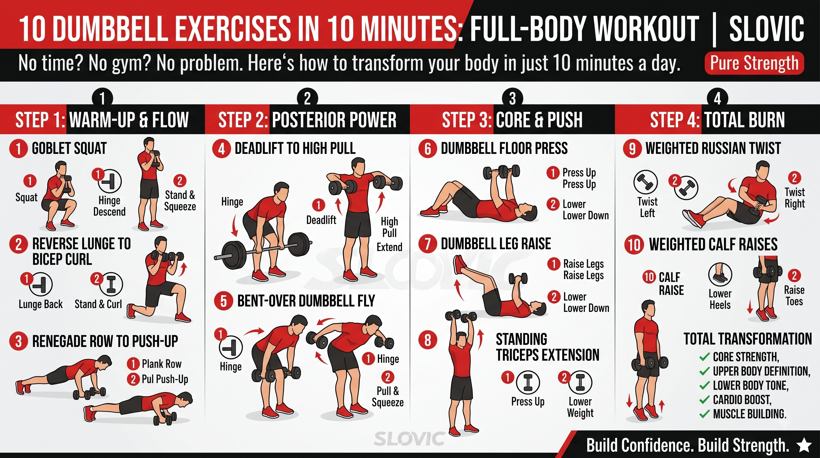 10 Dumbbell Exercises in 10 Minutes: Full-Body Workout | Slovic