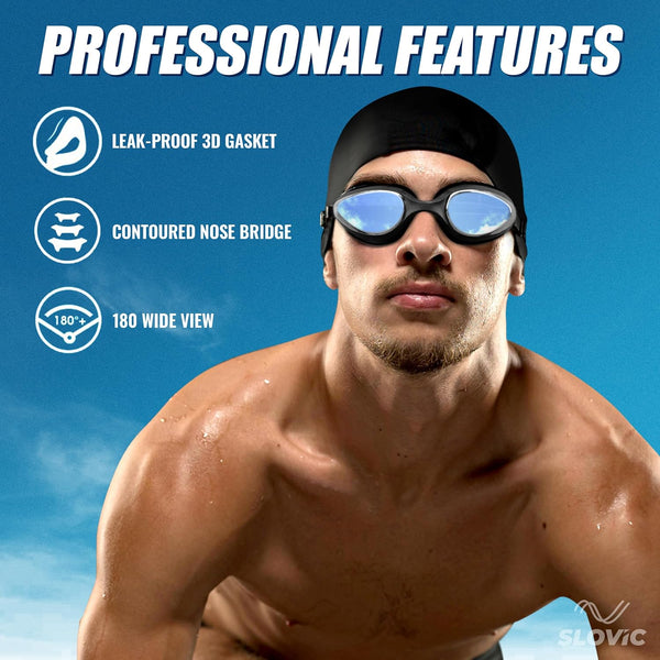 Swimming Combo – Goggles & Silicone Cap, Anti‑Fog, UV Protection, Universal Fit (Black)
