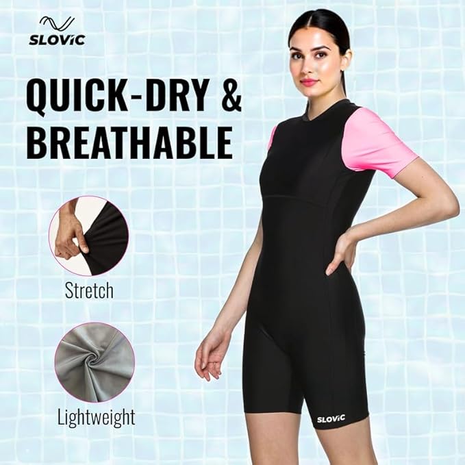 Women’s Half-Coverage One-Piece Swimsuit – Quick-Dry & Stretchy Plunge Neck Design, Full Back Coverage, High-Cut Legs, Versatile for Beach & Pool (S–XXL)
