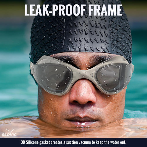 SLOVIC Swimming Goggles | Unisex | Anti-Fog & UV Protected Swimming Glasses (Grey)