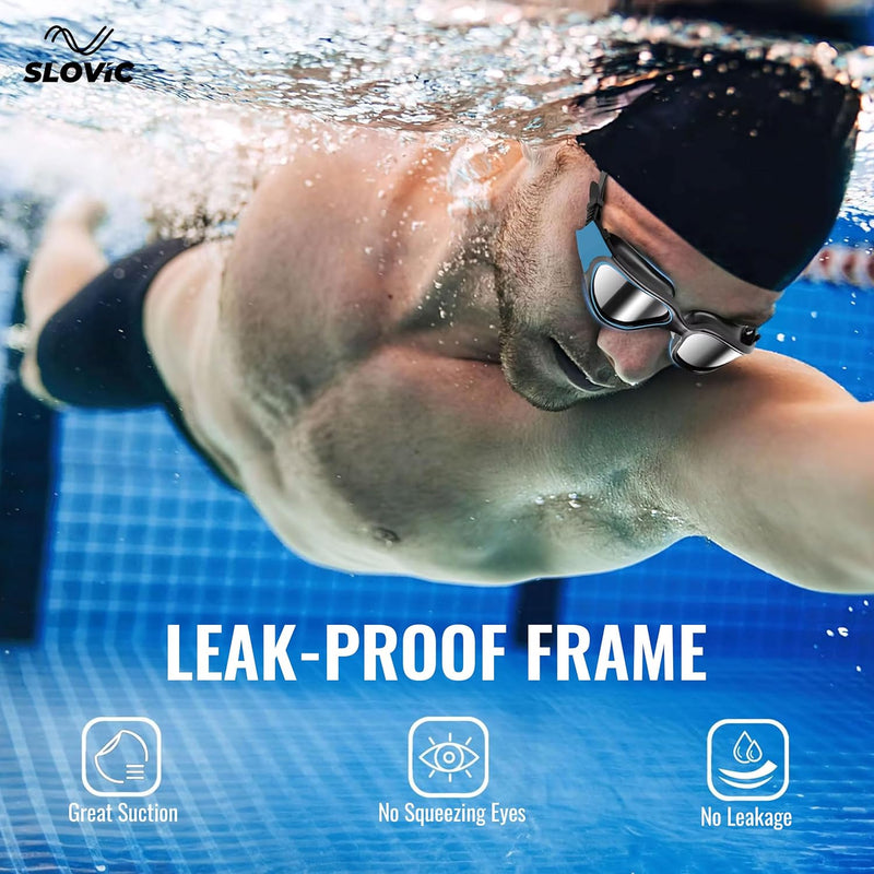 Swimming Goggles for Men – Anti-Fog, UV Protection, Easy-Adjust & Tangle-Free (Blue & Black))