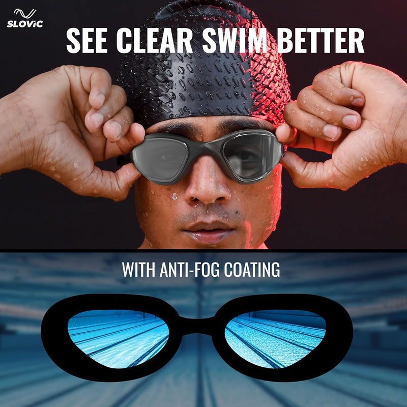 Essential Swimming Goggles for Men – Anti-Fog, UV Protection, Easy-Adjust & Tangle-Free (Black)