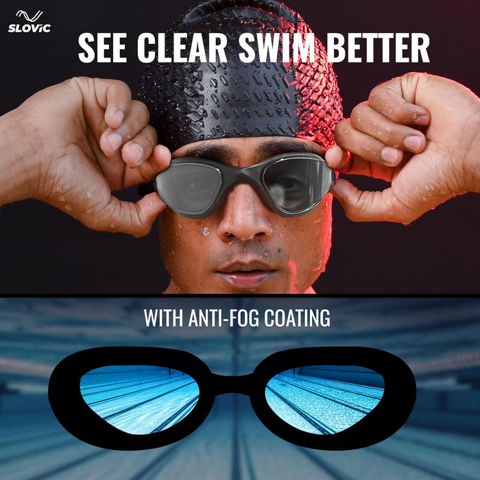 SLOVIC Swimming Goggles | Unisex | Anti-Fog & UV Protected Swimming Glasses (Black)