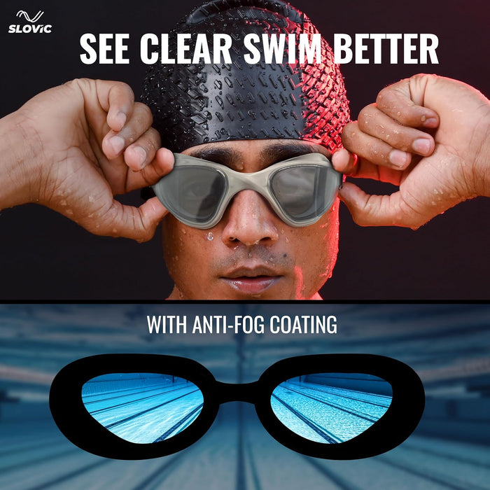 SLOVIC Swimming Goggles | Unisex | Anti-Fog & UV Protected Swimming Glasses (Grey)