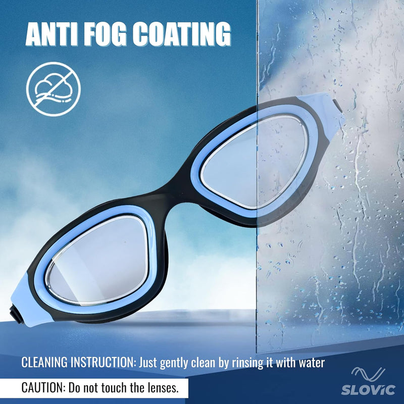 Swimming Goggles for Men – Anti-Fog, UV Protection, Easy-Adjust & Tangle-Free (Blue & Black))