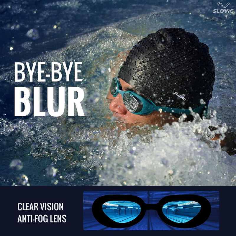 Swimming Goggles (Professional) – Anti-Fog, UV Protection, Adjustable & Tangle-Free (Blue)