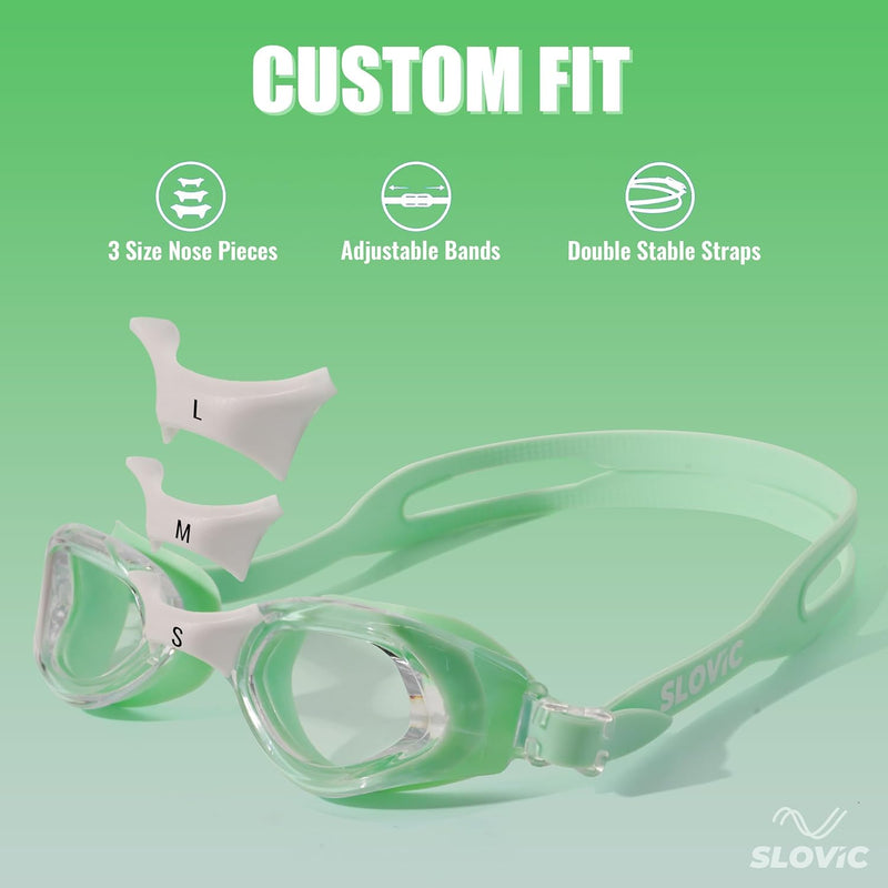Swimming Goggles (Full-Rim) – Anti-Fog, UV Protection, Adjustable & Tangle-Free (Green)