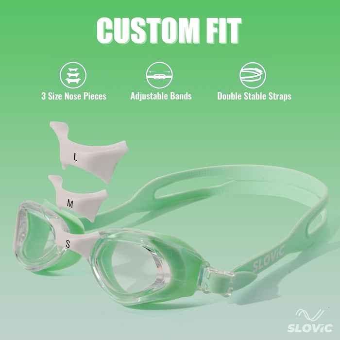 SLOVIC Swimming Goggles | Adult | Unisex | Anti-Fog & UV Protected Swimming Glasses (Green)