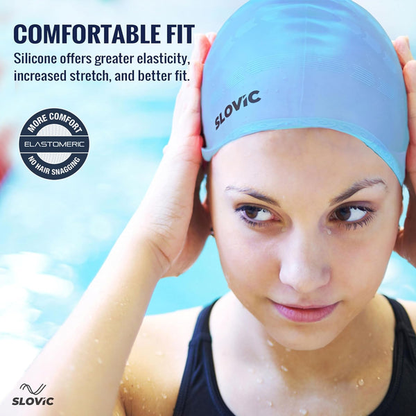Swimming Cap for Men & Women – Waterproof Silicone Swim Cap, Chemical‑Resistant, Tear‑Proof, Stretchy Free Size