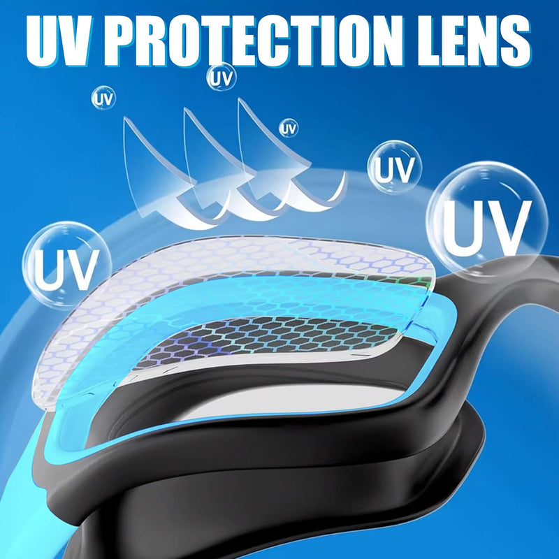 Swimming Goggles for Men – Anti-Fog, UV Protection, Easy-Adjust & Tangle-Free (Blue & Black))