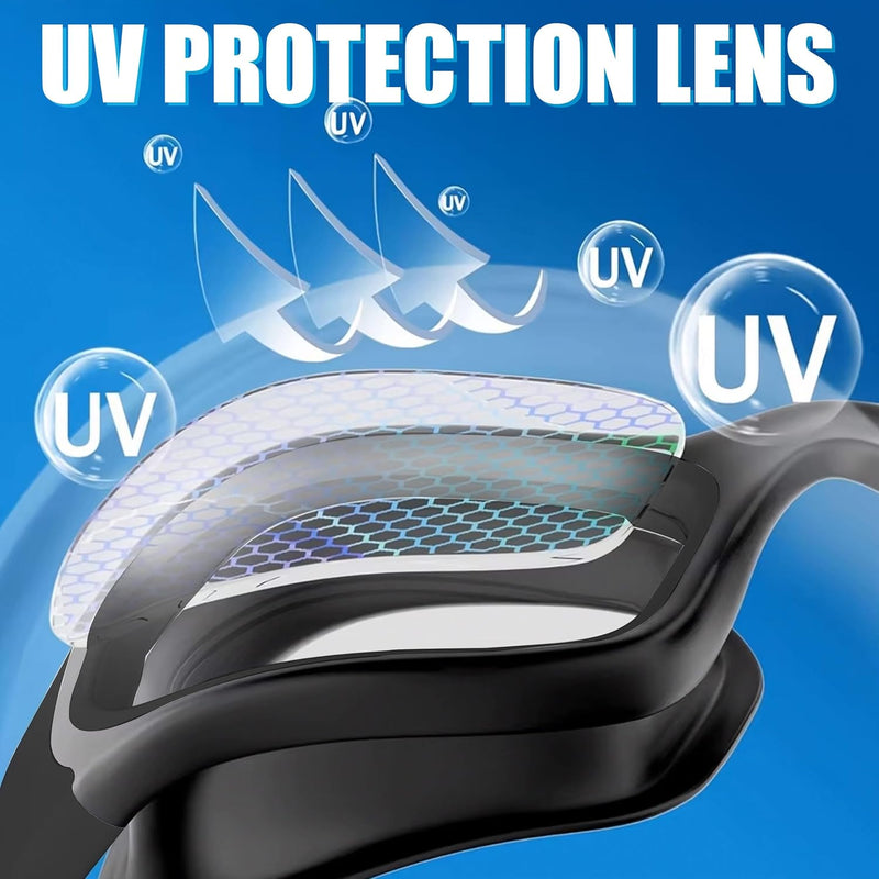 Swimming Goggles (Silicone) – Anti-Fog, UV Protection, Adjustable & Tangle-Free (Black)