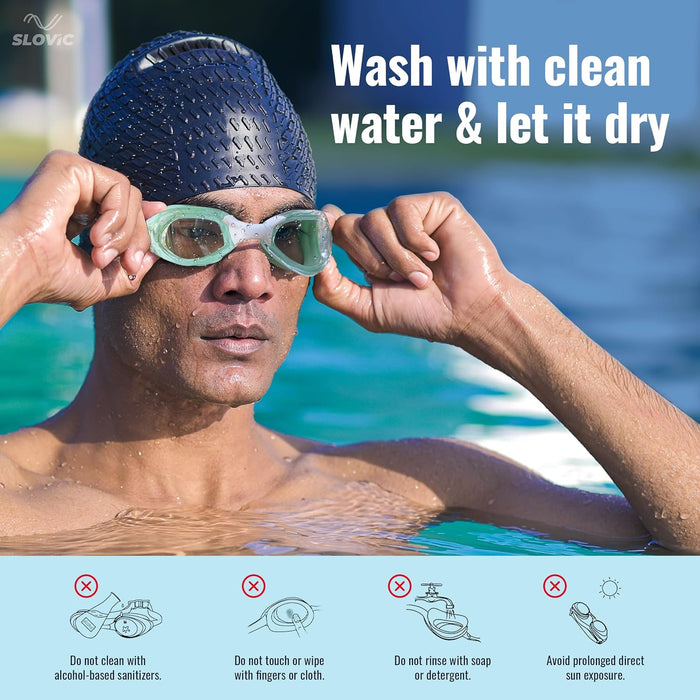 SLOVIC Swimming Goggles | Adult | Unisex | Anti-Fog & UV Protected Swimming Glasses (Green)