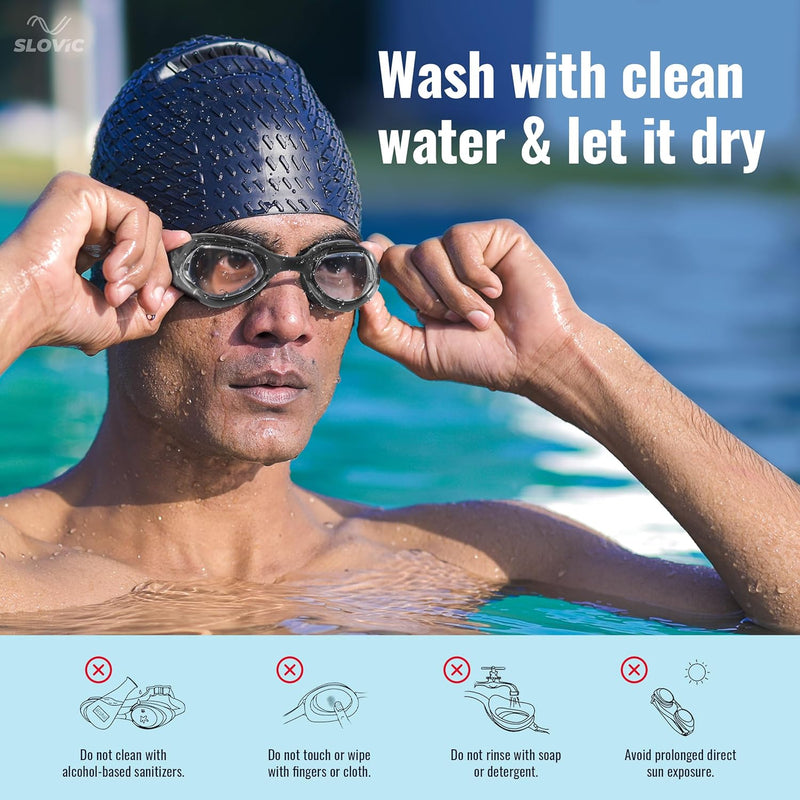 Swimming Goggles (Silicone) – Anti-Fog, UV Protection, Adjustable & Tangle-Free (Black)