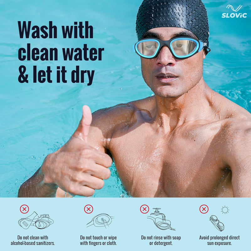 Swimming Goggles for Men – Anti-Fog, UV Protection, Easy-Adjust & Tangle-Free (Blue & Black))