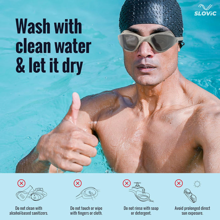 SLOVIC Swimming Goggles | Unisex | Anti-Fog & UV Protected Swimming Glasses (Grey)
