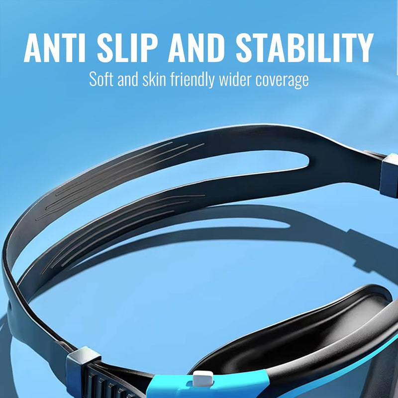 Swimming Goggles for Men – Anti-Fog, UV Protection, Easy-Adjust & Tangle-Free (Blue & Black))