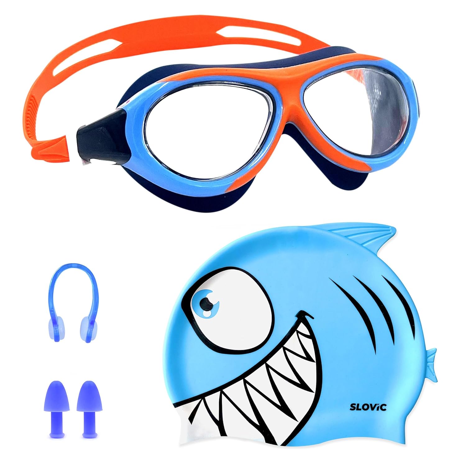 Shark Swimming Combo For Boys – Silicone Cap & Goggles | Anti-Chlorine, Tear-Resist