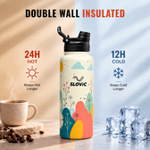 Insulated Water Bottle - 1 Litre - Up to 24 Hrs Hot & 12 Hrs Cold - Meadow Design