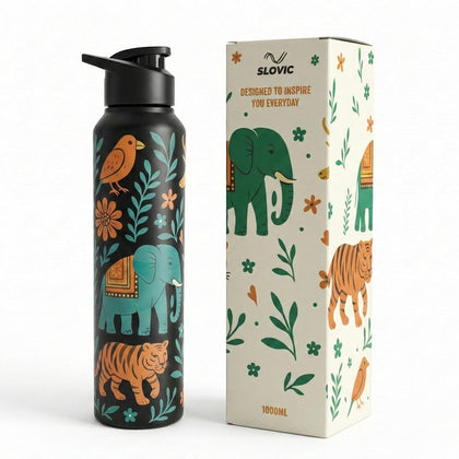 1L Stainless Steel Bottle with Art | India Design, Matt Finish