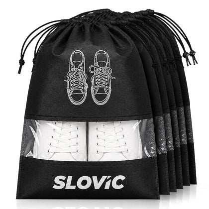 Shoe Bag for Men & Women [Pack of 6] | Travel Shoe Organizer with See-Through Window | Black